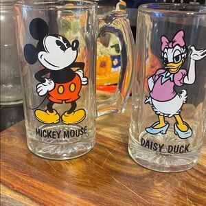 3 Disney Mickey and Daisy Glass Mugs - Red and Pink